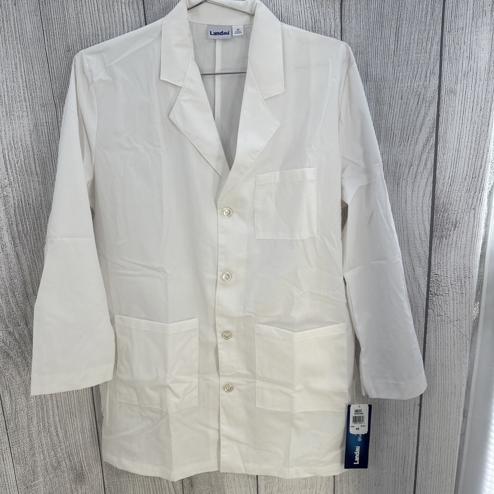 Landau Lab Coat Men's 46 White Cotton Twill Labwear Scrubs Mid-Length (Set of 3)